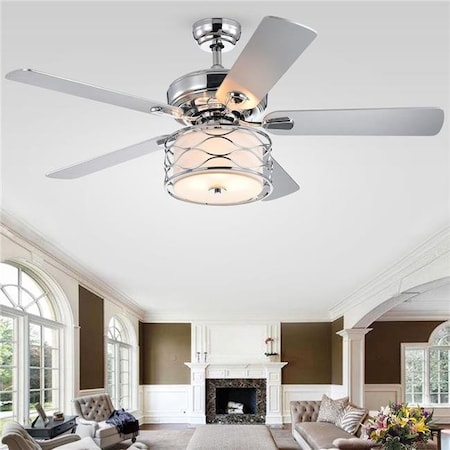 Warehouse Of Tiffany Warehouse of Tiffany CFL-8432REMO-CH 52 in. Moira Indoor Remote Controlled Ceiling Fan with Light Kit; Chrome CFL-8432REMO/CH